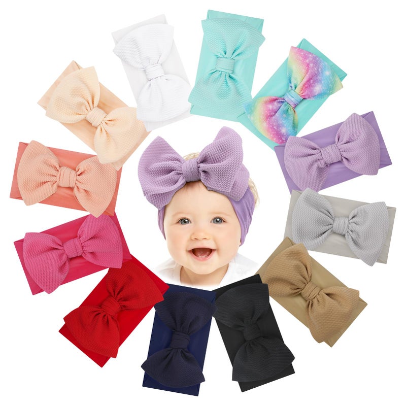 ONENINEDREAM Handmade Large Knot Tied Bow Headband - Stretchy Nylon Soft Elastic Wide Headwraps for Newborns in 12 Colors - Image 1